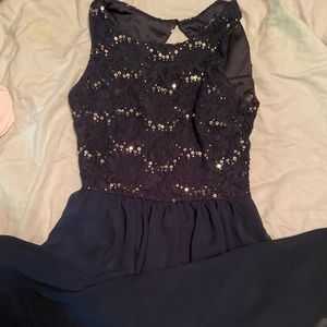 Embroidered Dark Blue Homecoming Dress
